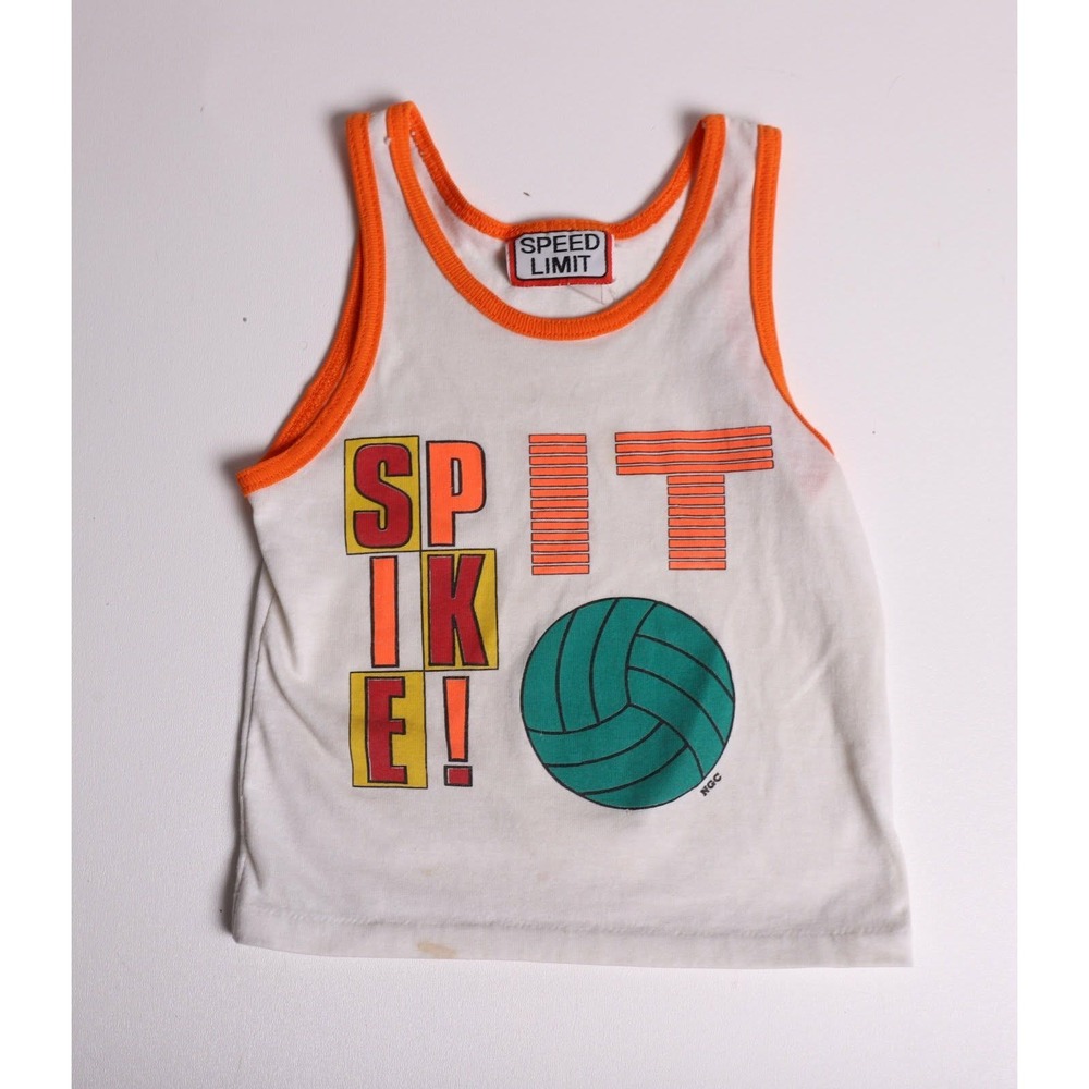 Vintage Speed Limit Kids Spike Volleyball Tank Top Orange Ringer Size 5 USA Made